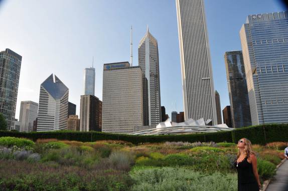 Admirando a skyline de Chicago, Illinois, nos Estados Unidos